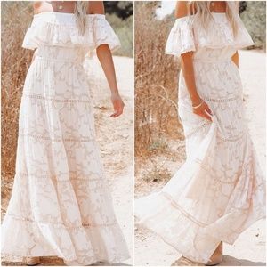 Boho Off Shoulder Ruffle Maxi Dress